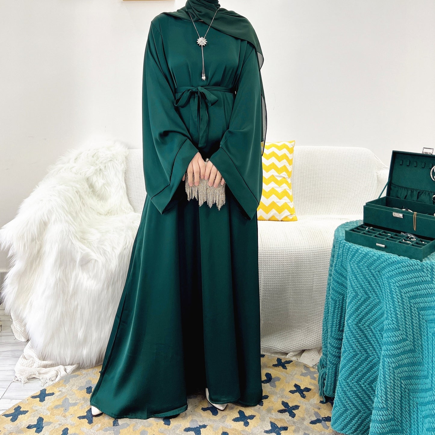 Plain Abaya Dress Muslim Women Modest Gown  Cloth Casual Outfit