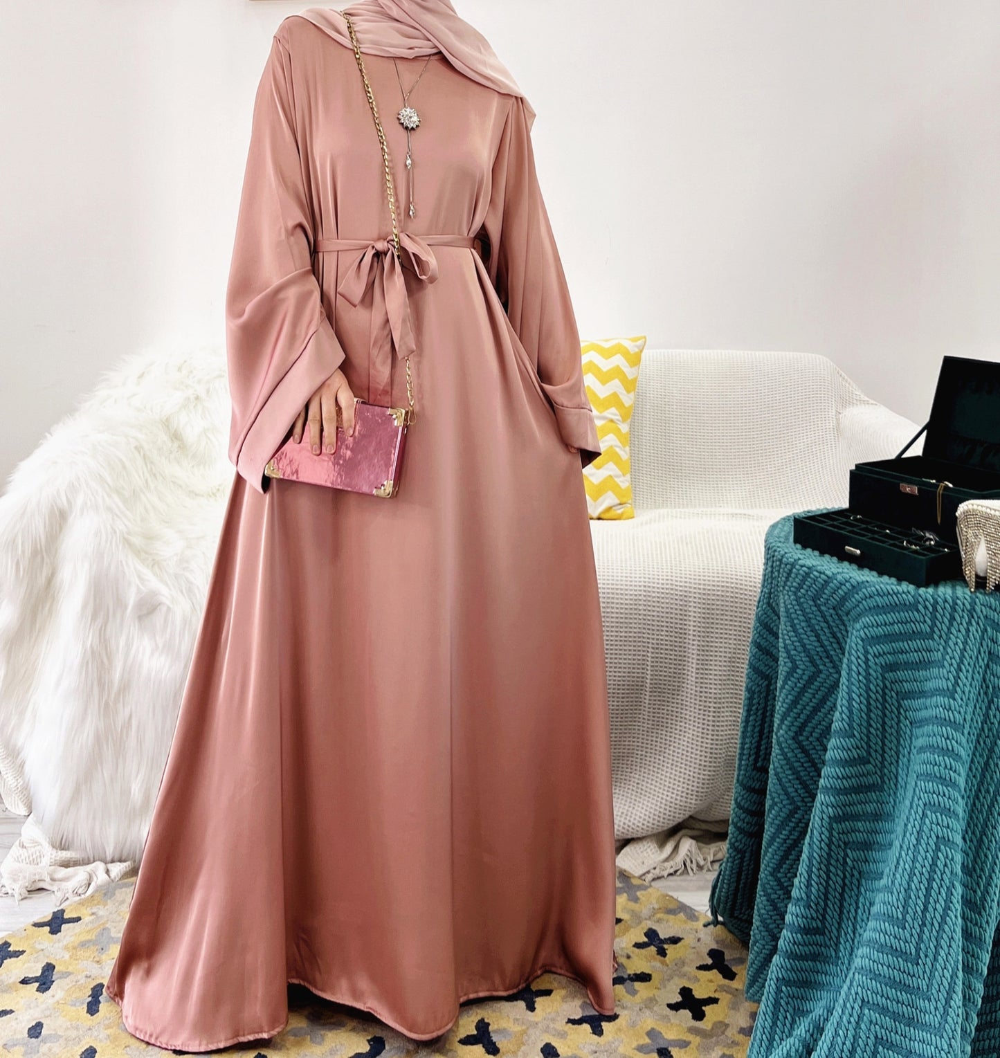Plain Abaya Dress Muslim Women Modest Gown  Cloth Casual Outfit