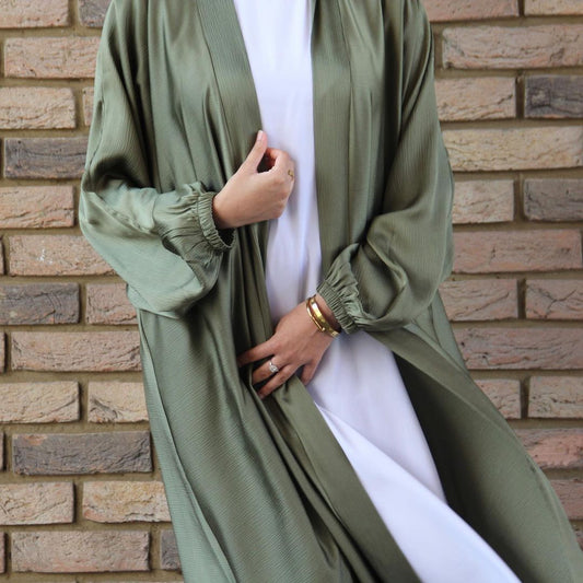 Open Abaya Muslim Hijab Dress  Satin Abayas for Women I